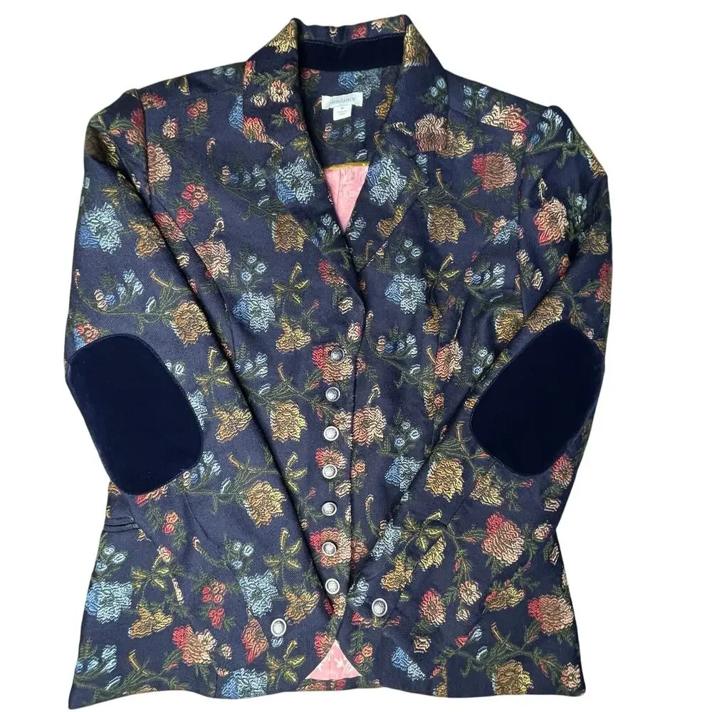 Sundance Alpine Coast Jacket size Medium Embroidered Bohemian Blazer Navy Floral - Picture 10 of 10